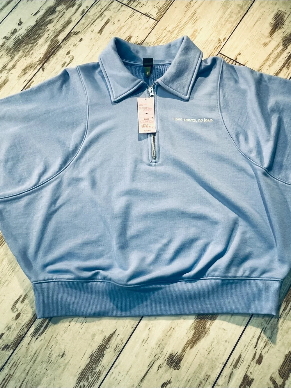 Wild Fable Cornflower Blue Polo Quarter Zip Sweatshirt Graphic Cropped XXL NWT - Picture 8 of 13